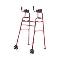 Folding Walker, Upright - Aluminum Stand Up Walker w/5" Wheels - Adult or Junior